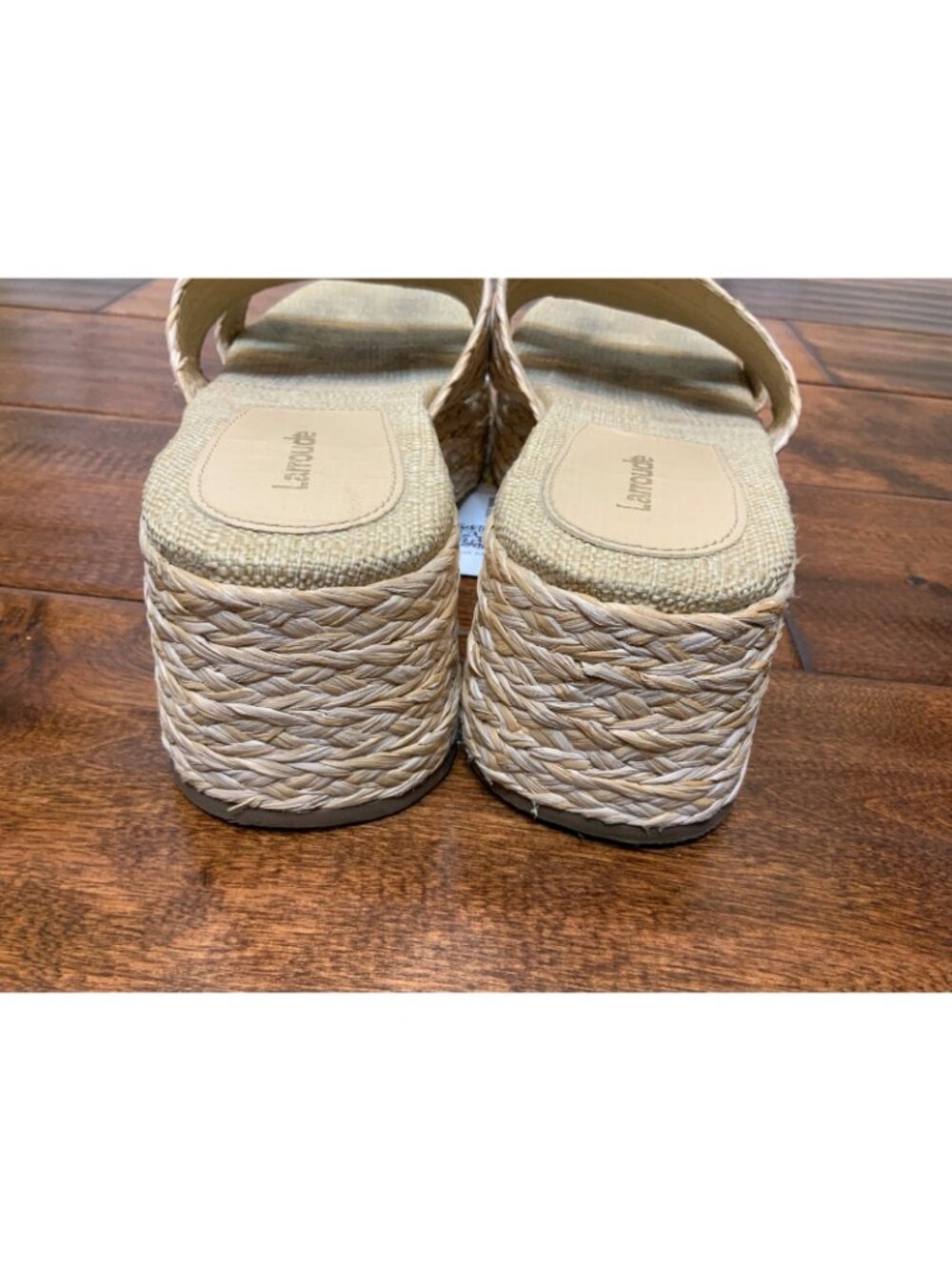Larroude Tan Wedge Ash Braided Rafia Platform Sandals, Size 8 - Picture 5 of 8